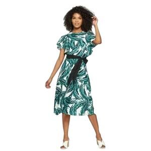 Who What Wear Teal Leaf Pattern Midi Dress
